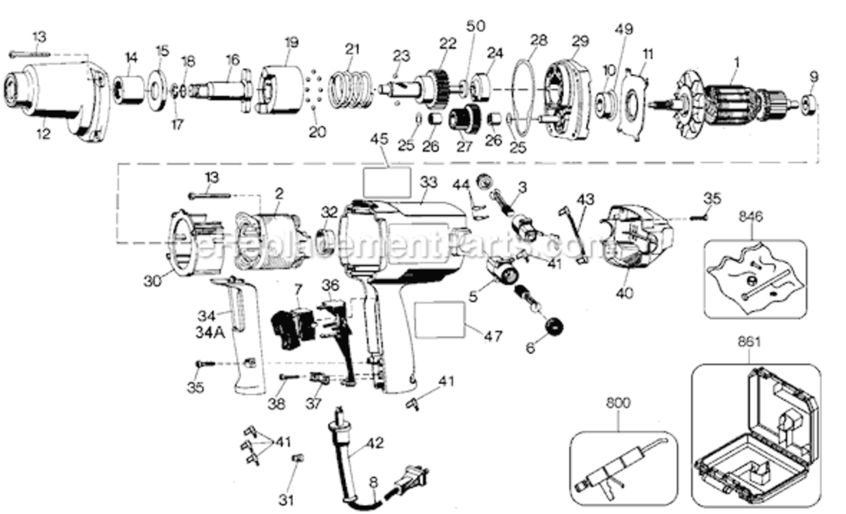 Page A Diagram and Parts List for 27513 Type 3 Black and Decker Impact Driver